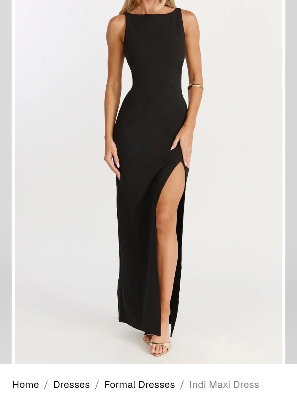 Showpo Indi Black Midi Dress with High Side Slit Boat Neck Bodycon Dress Size 6